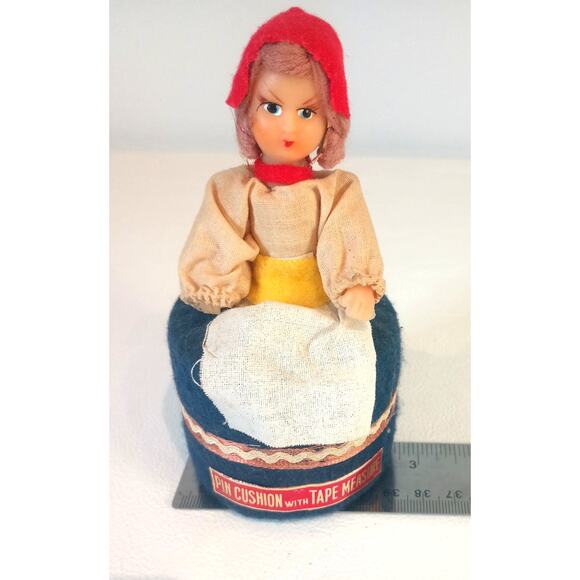 Vintage Pin Cushion Doll Maid with Tape Measure 5" Collectible Pin Cushion - Picture 6 of 8